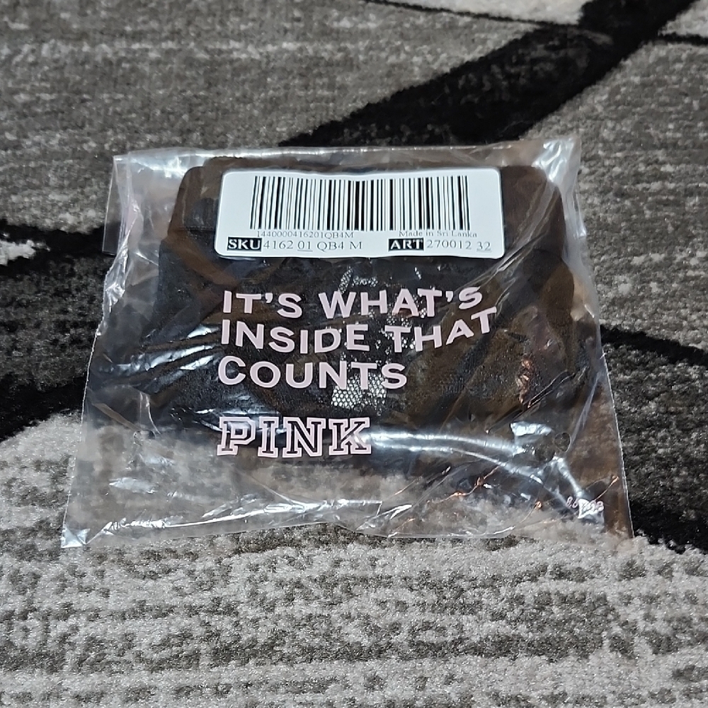 VS PINK BLACK LACIE LOGO PATCH BRAZILIAN PANTY